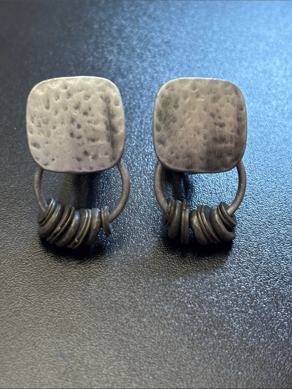 Hammered Metal Hoop Earrings - Dark Silver Tone